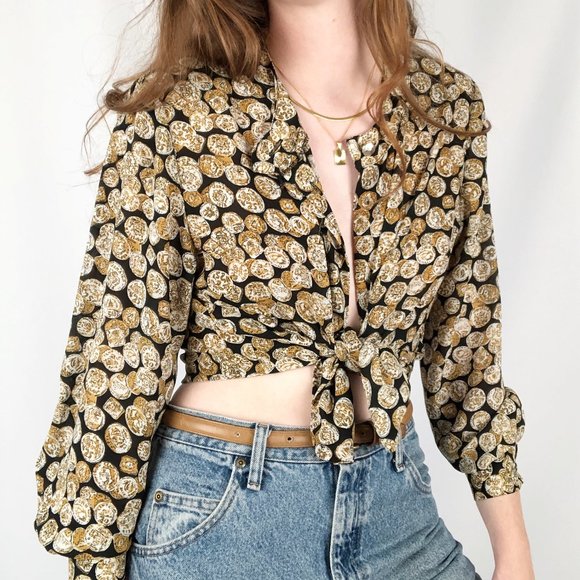 Vintage Tops - Stunning Vintage Oversized Archaeology Ancient Coin Print Button Up Blouse Shirt